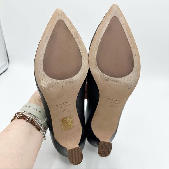 L’idea by Lori Black Pointed Pumps Taupe Trimmed Leather Rectangle Embellishment - Picture 10 of 13